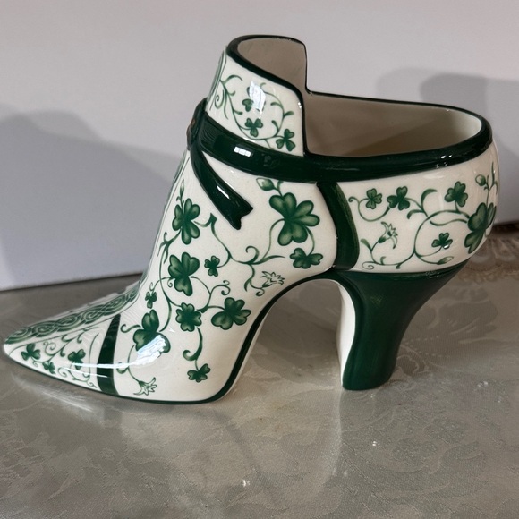 Other - Shamrock Vintage Shoe Planter/Vase Hand painted clover leave designs
